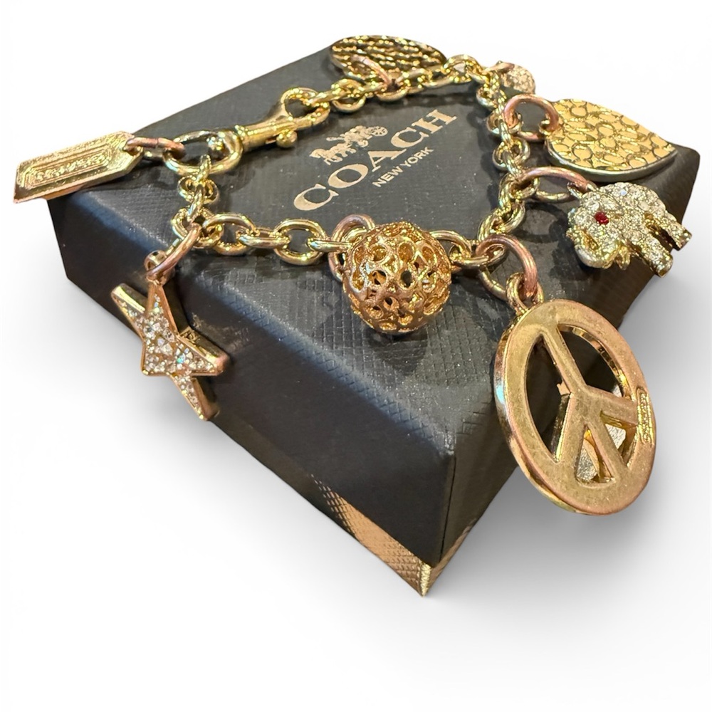 Coach “Piece & Love” Vintage Y2K Gold tone Charm Bracelet with original box - Picture 3 of 12